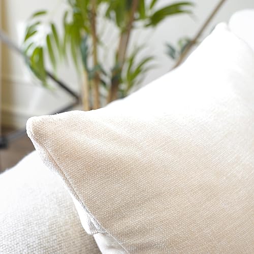 Miniatura 4 de Encasa Homes - Juego de 2 fundas de almohada de chenilla, natural, 18 x 18 pulgadas, color liso, texturizado, suave y liso, cojín decorativo