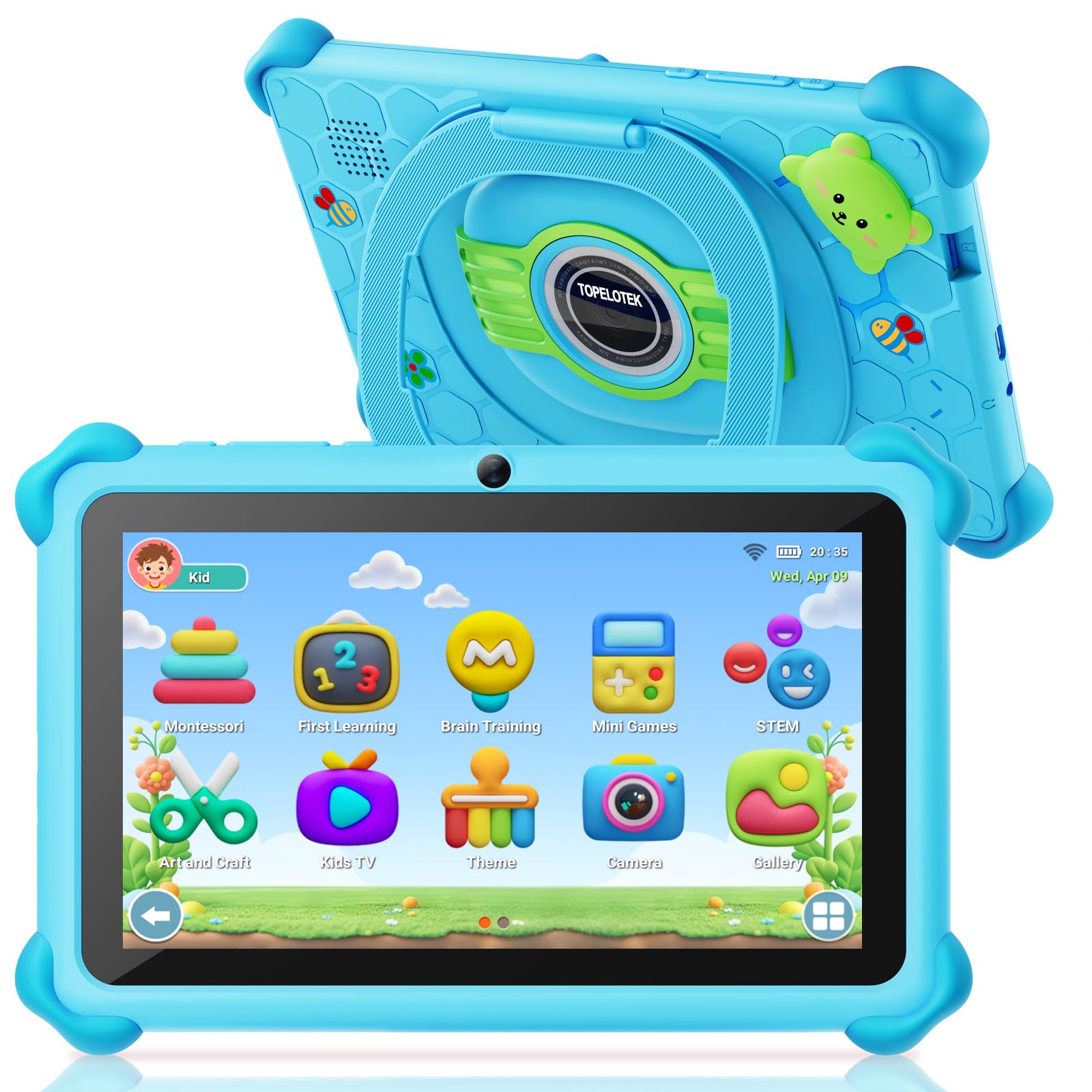 Kids Tablet for Toddlers, Childrens Tablet for Kids with WIFI Dual Camera Touch Screen Kid Edition APP Installed Tablets Shockproof Case Parental Controls 3-7 Year Toddler Boys Girls Gift (Blue)