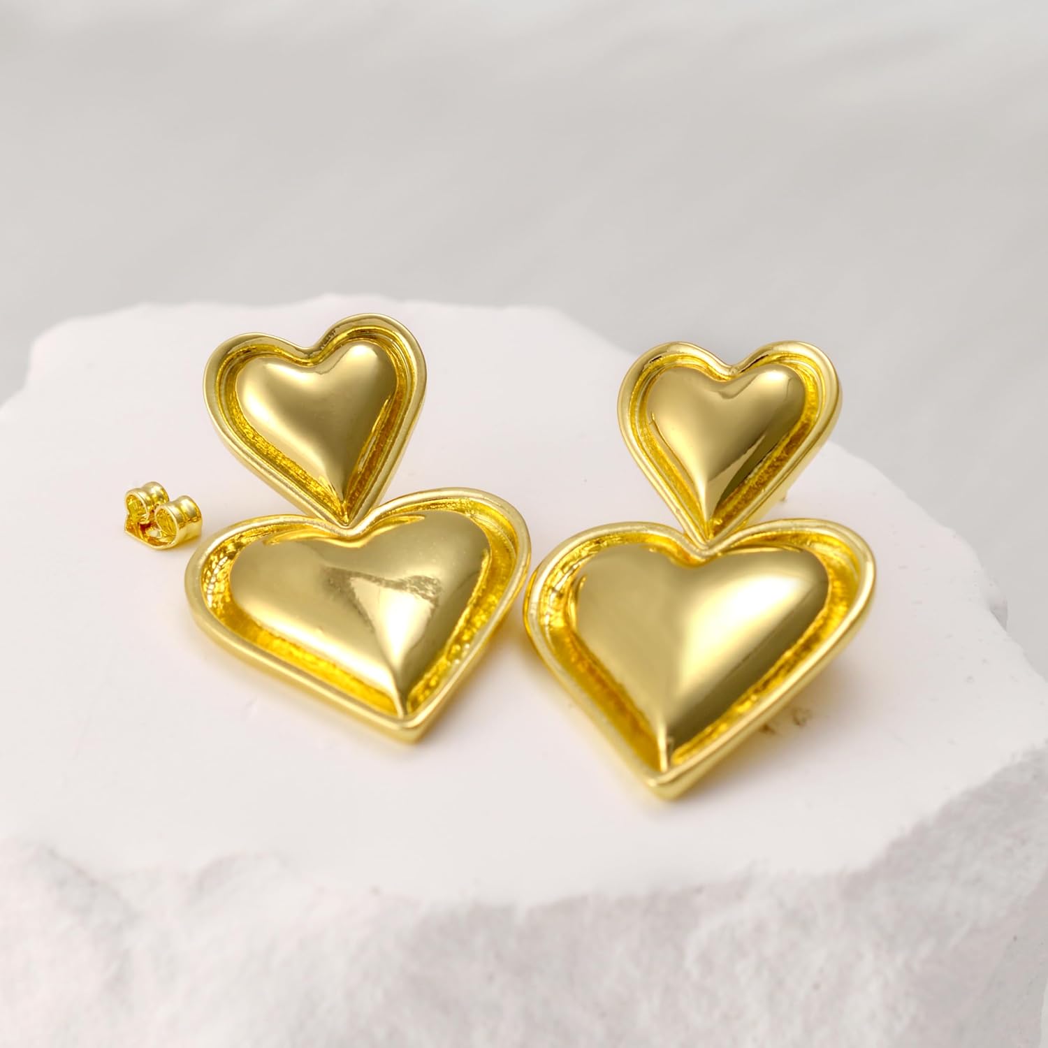 Double Heart Drop Earrings for Women Trendy Gold Plated Statement Dangle Earrings Jewel Gift - Image 4