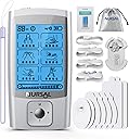 NURSAL 24 Modes TENS Unit Muscle Stimulator with Continuous Stimulation, Rechargeable Electronic Pulse Massager with 8 Pads for Back and Shoulder Pain Relief and Muscle Strength (Silver)