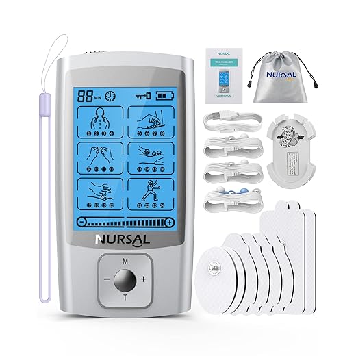 NURSAL 24 Modes TENS Unit Muscle Stimulator with Continuous Stimulation, Rechargeable Electronic Pulse Massager with 8 Pads for Back and Shoulder Pain Relief and Muscle Strength