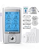 24 Modes TENS Unit Muscle Stimulator with Continuous Stimulation, Rechargeable Electronic Pulse Massager with 8 Pads for Back and Shoulder Pain Relief and Muscle Strength (Silver)