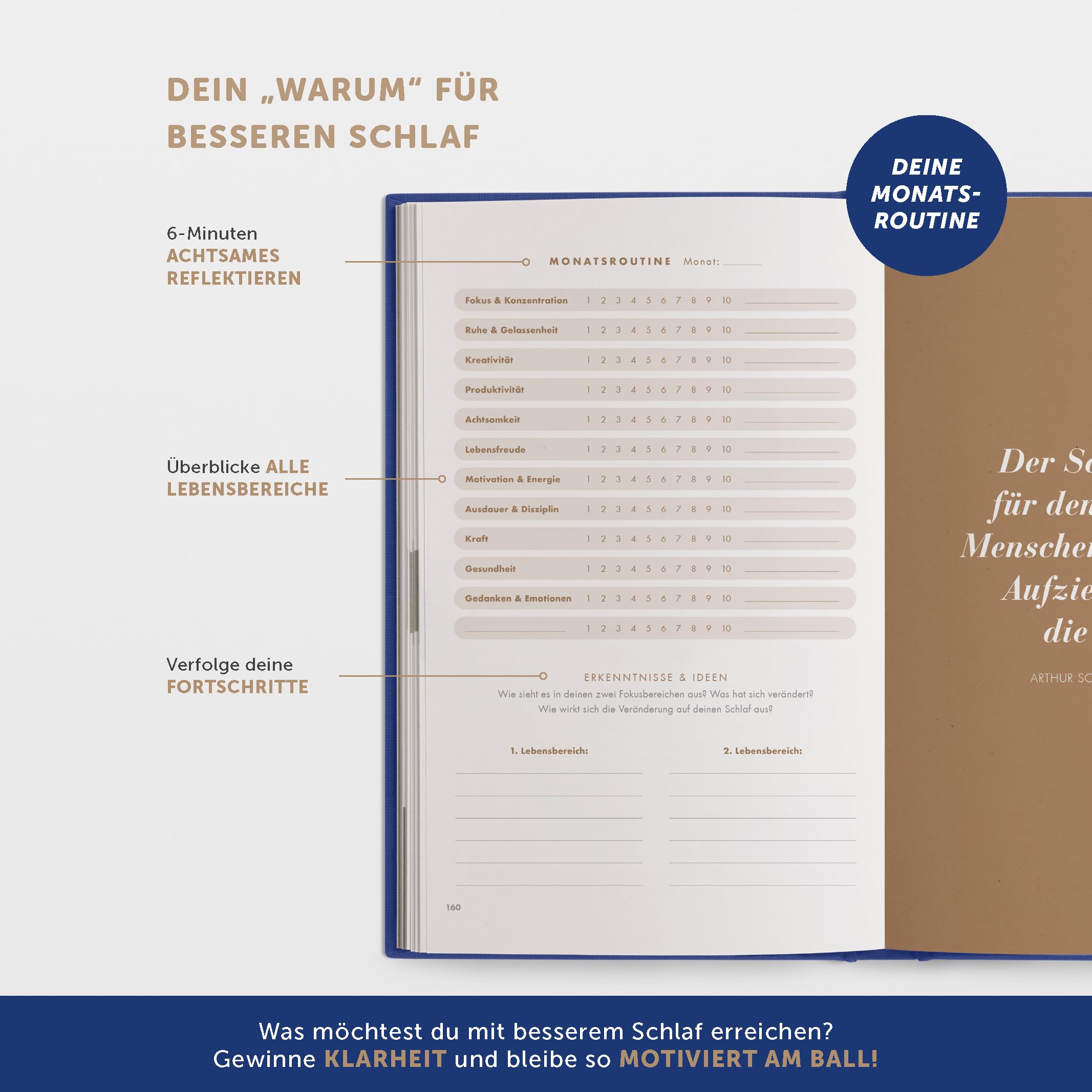 UrBestSelf 6 Minuten Schlaftagebuch - Endlich besser ein- und durchschlafen Tagebuch für Erwachsene - Das Journal Buch für den Schlaf deiner Träume