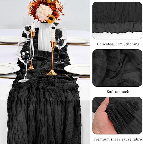 Miniatura 4 de Paquete de 20 caminos de mesa de gasa negra de 10 pies de gasa bohemia, camino de mesa largo de tela de queso, camino de mesa romántico de tela