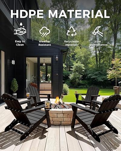 Miniatura 6 de Silla Adirondack plegable, silla Adirondack de HDPE con 2 soportes para tazas, sillas para fogatas al aire libre de fácil montaje para patio,