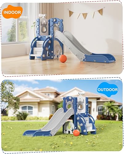 Miniatura 7 de XJD Tobogán 7 en 1 para niños pequeños, tobogán de interior para niños de 12 a 36 meses, nueva actualización con golf, aro de baloncesto para juegos