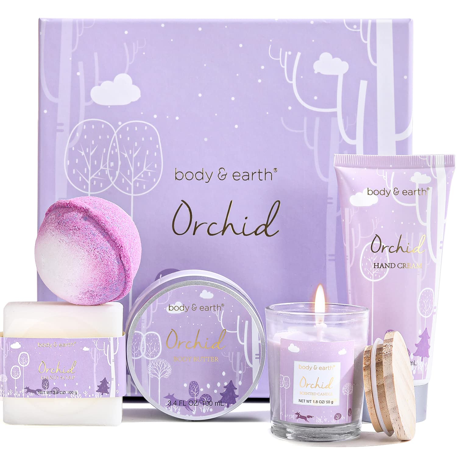 Body & Earth Set Donna Regalo Confezione 5 PCS, Idee Regalo Donna per Natale, Compleanno, Festa o Anniversario, Burro per Corpo, Crema Mani, Candela Profumata, Della Mamma, San Valentino per lei