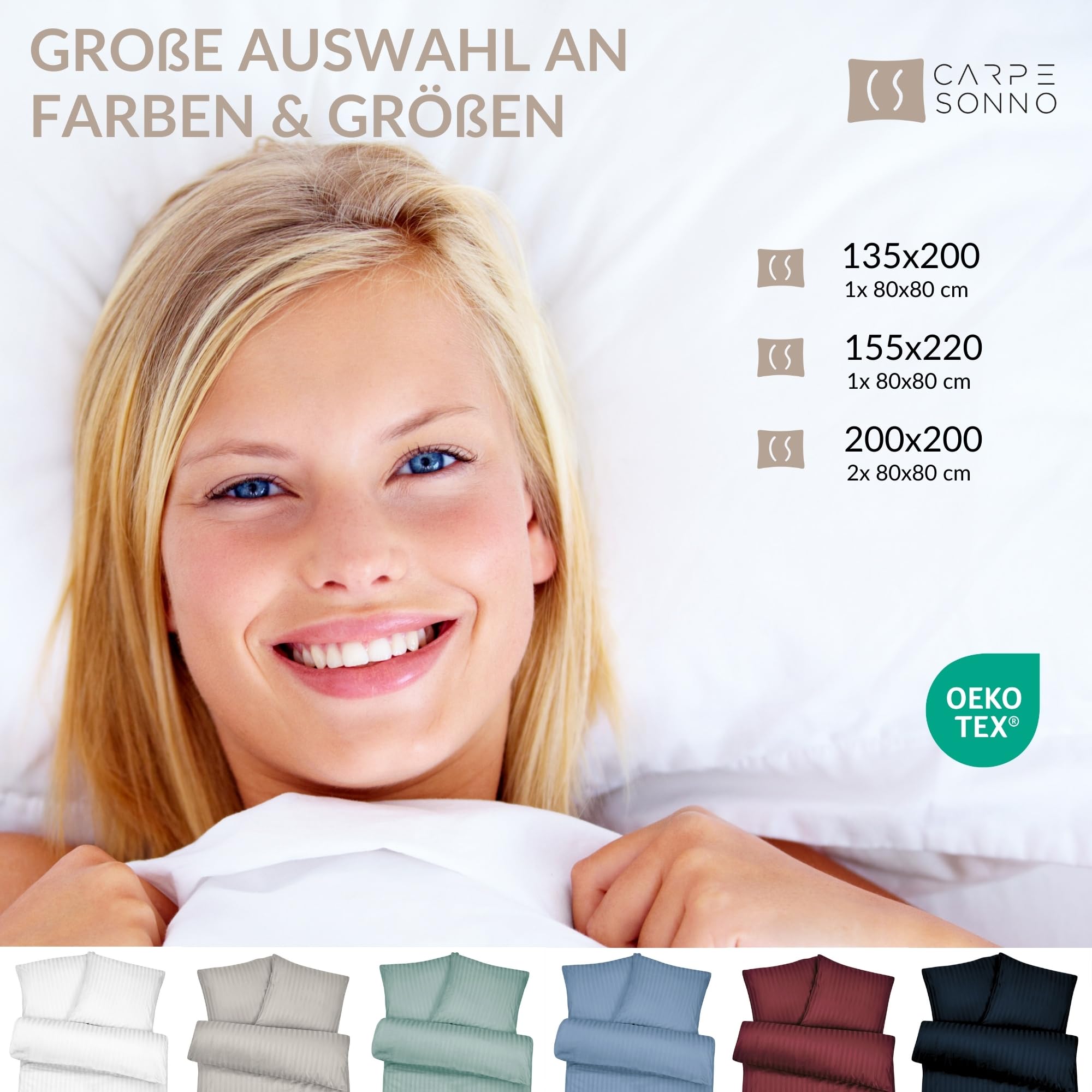 Carpe Sonno Damast Bettwäsche 135x200 Baumwolle | Bettwaren & Bettwäsche Baumwolle 135x200 | Duvet Cover gestreift Deckenbezug Kissenbezug mit Reißverschluss | Hotel Bettbezug 135 x 200 Blau