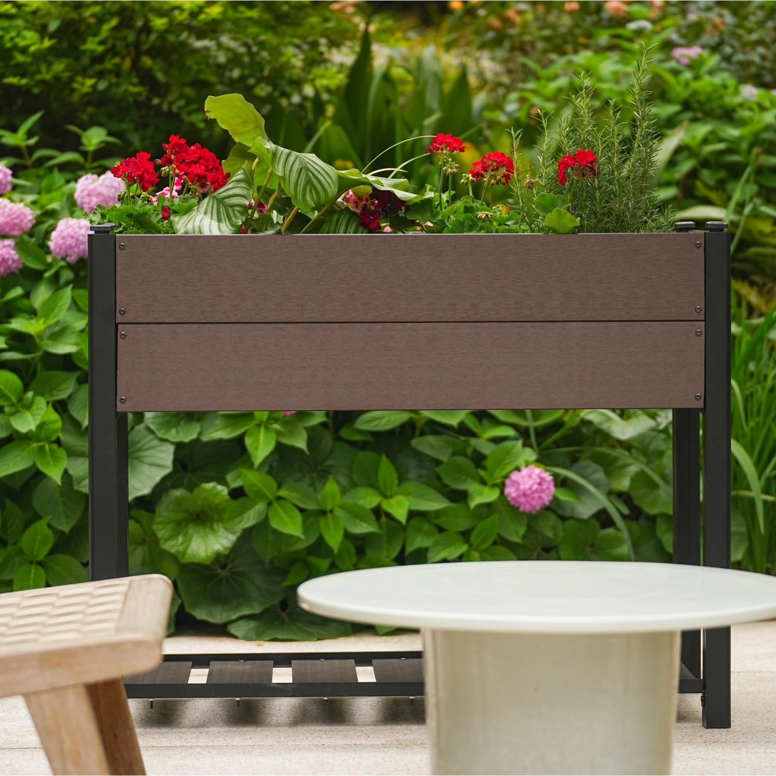 Acekool Hochbeet Für Garten Holz 109x49x85 cm—Hochbeinig, Pflanzbeet, Gemüsebeet, Blumenkasten, Für Terrasse & Balkon, Wetterfest & Einfache Montage, Braun