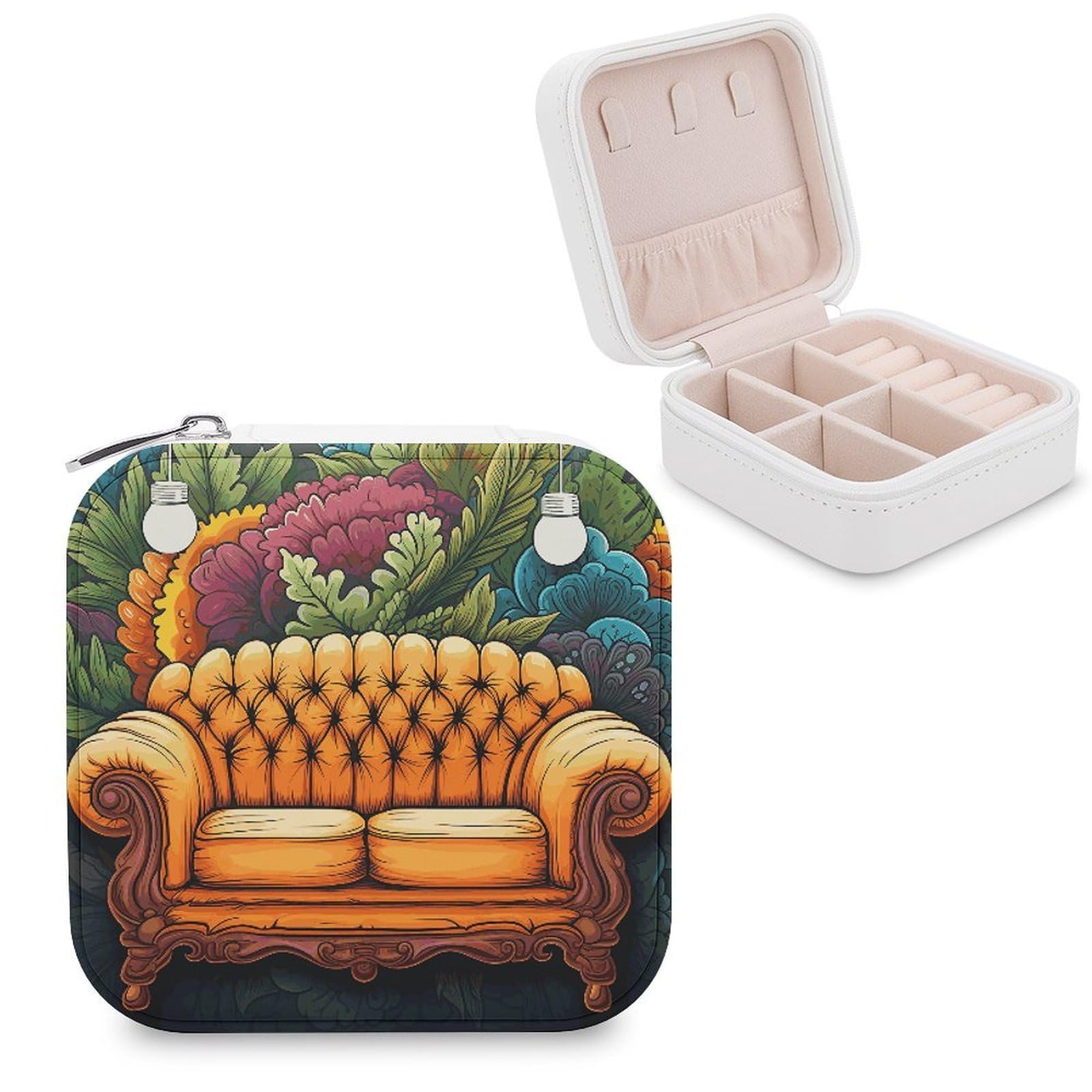 VstaDank Couch Jewelry Box Portable Mini Travel Case Display Storage Holder Boxes PU Leather Small Jewelry Organizer for Women for Stud Earrings Rings Necklaces Bracelets