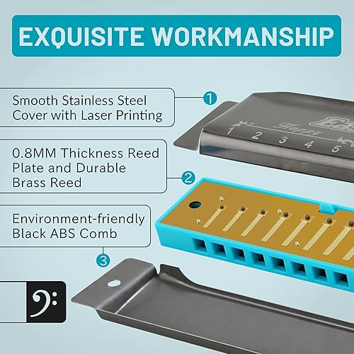 Miniatura 9 de East top Blues Armmonica, Diatonic 10 agujeros C Key Happy Armmonica Organo de boca para principiantes, niños, estudiantes, regalo, con estuche de