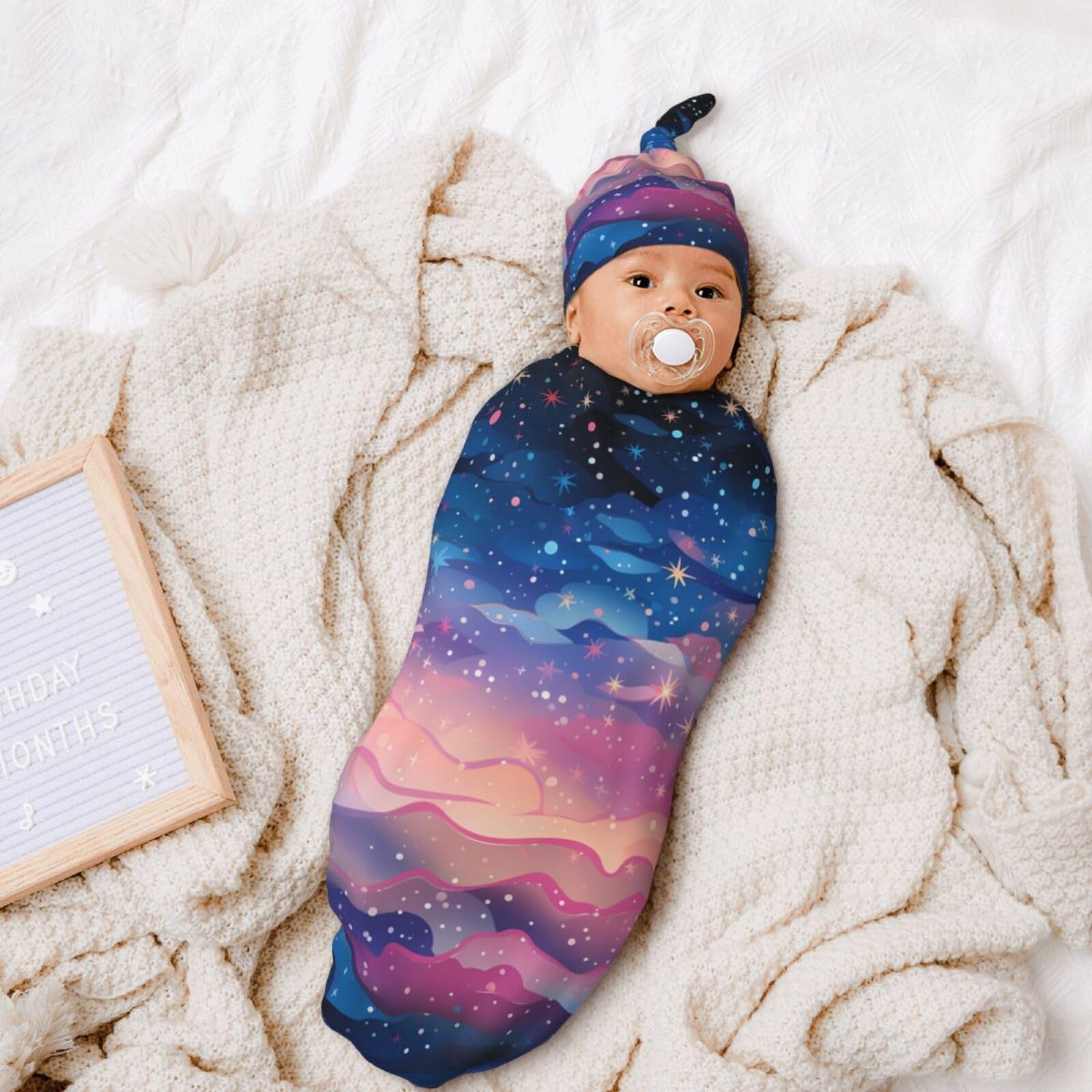 3D Stars Swaddle Coperta E Cappello Set Per Neonati Avvolgere Accogliente Per Neonati Bambino Comfort 29x53 cm