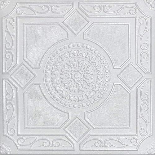 Azulejo de techo decorativo de espuma de poliestireno blanco Lima (paquete de 8 azulejos) - Otros vendedores llaman a esto Kensington Gardense y R30