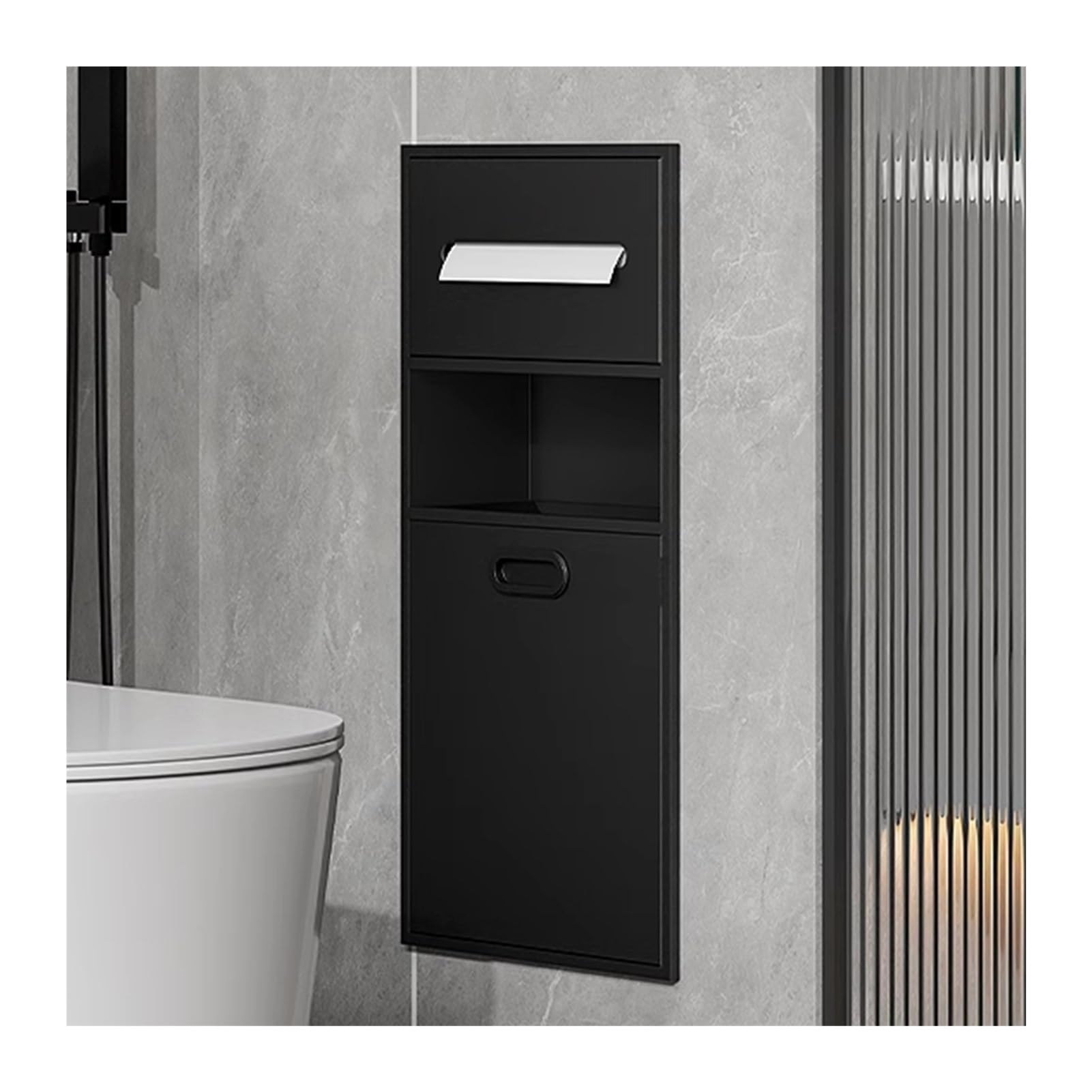 QUSYZD Black Stainless Steel Shower Niche - Waterproof Recessed Shelf for Wet Rooms, Bathroom Organizer for Toiletries, Shampoo, Toilet Paper, and Trash Can,Black-11.81x25.59x5.51in/30x65x14CM