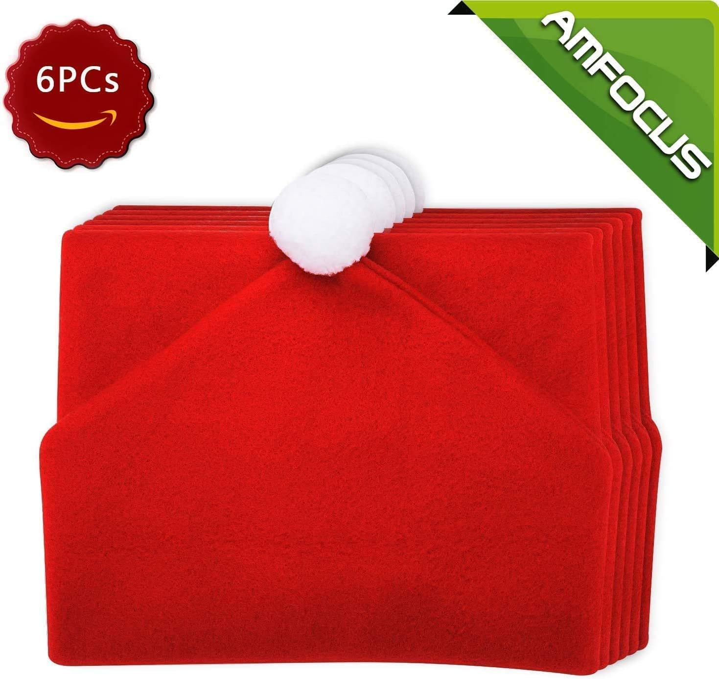 AMFOCUS Christmas Dining Chair Covers, Christmas Decoration Santa Hat Chair Back Covers Xams Chair Covers Caps Slipcovers Set of 6 for Christmas Holiday Festival Decoration