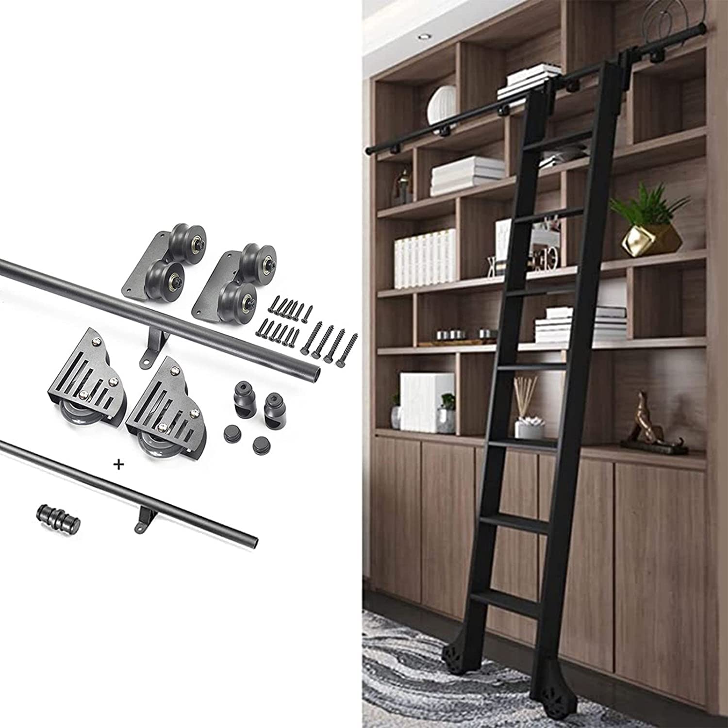 Rails d'échelle en tube rond acier noir au design industriel pour loft moderne