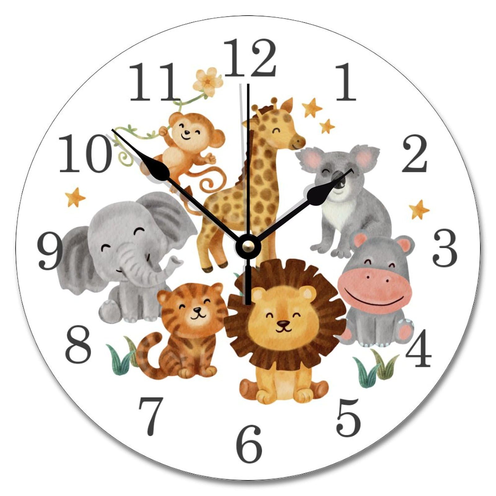 Guangpat 10 Inch Wall Clock Baby Room Nursery Jungle Animals Wall Clocks Battery Operated Silent Farmhouse Decor Retirement Living Room Decor Gift for Man Woman Friend Anniversary