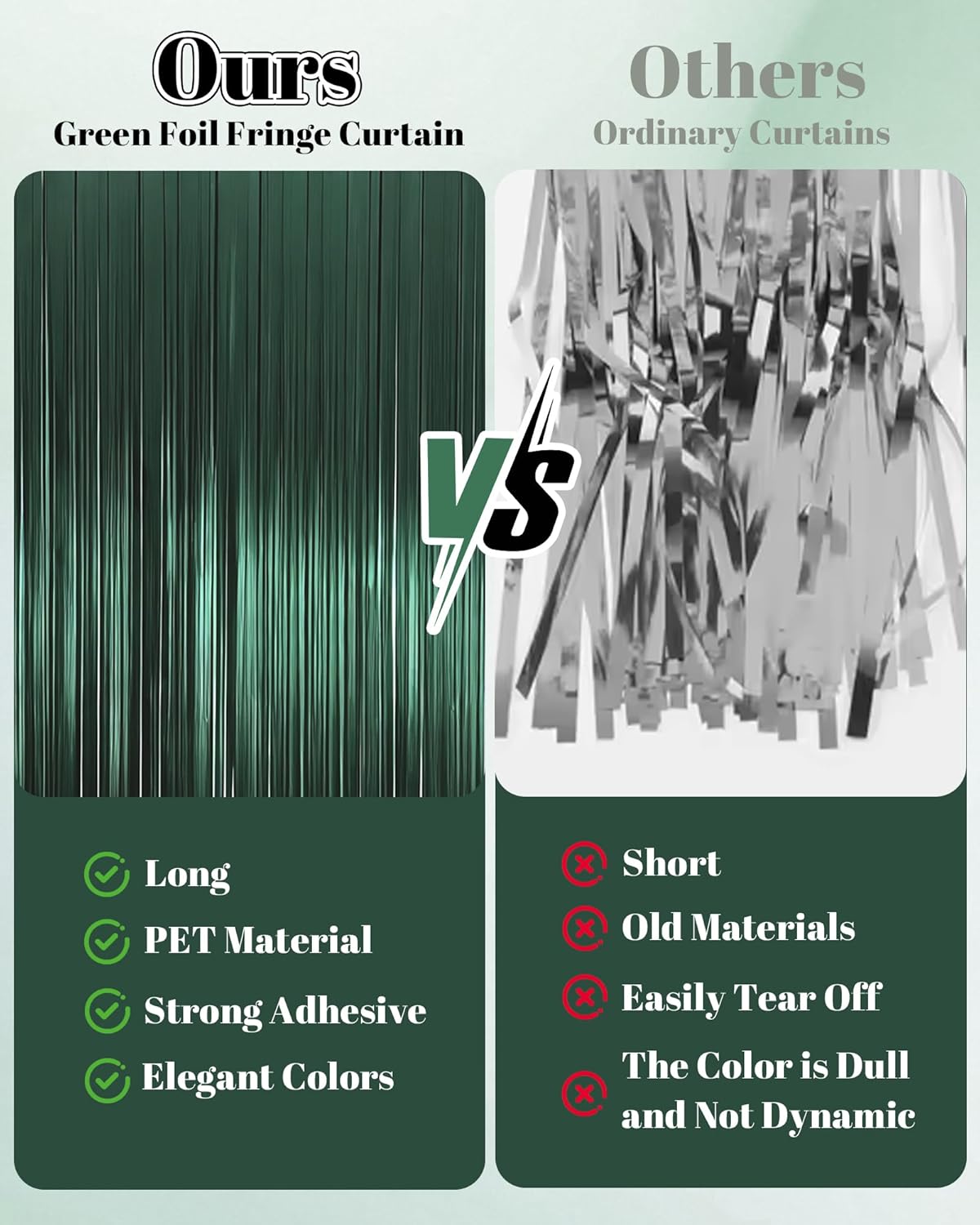 Calmi Dark Green Foil Fringe Curtain, 2 Pack 3.31x6.6 ft Tinsel Foil Fringe Curtain Streamers Backdrop for Birthday Jungle Party Dinosaur Animal St Patrick's Day Christmas Decorations - Image 5