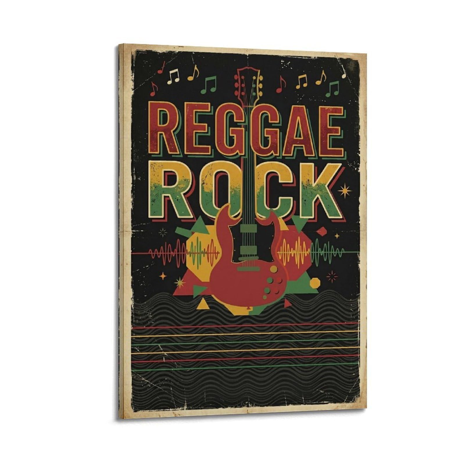 XKUGA Poster con stampa su tela in stile rétro Soundwave & Guitar Reggae Rock, decorazione artistica da parete moderna, ideale per la famiglia, la grotta degli uomini, la sala giochi, la camera da