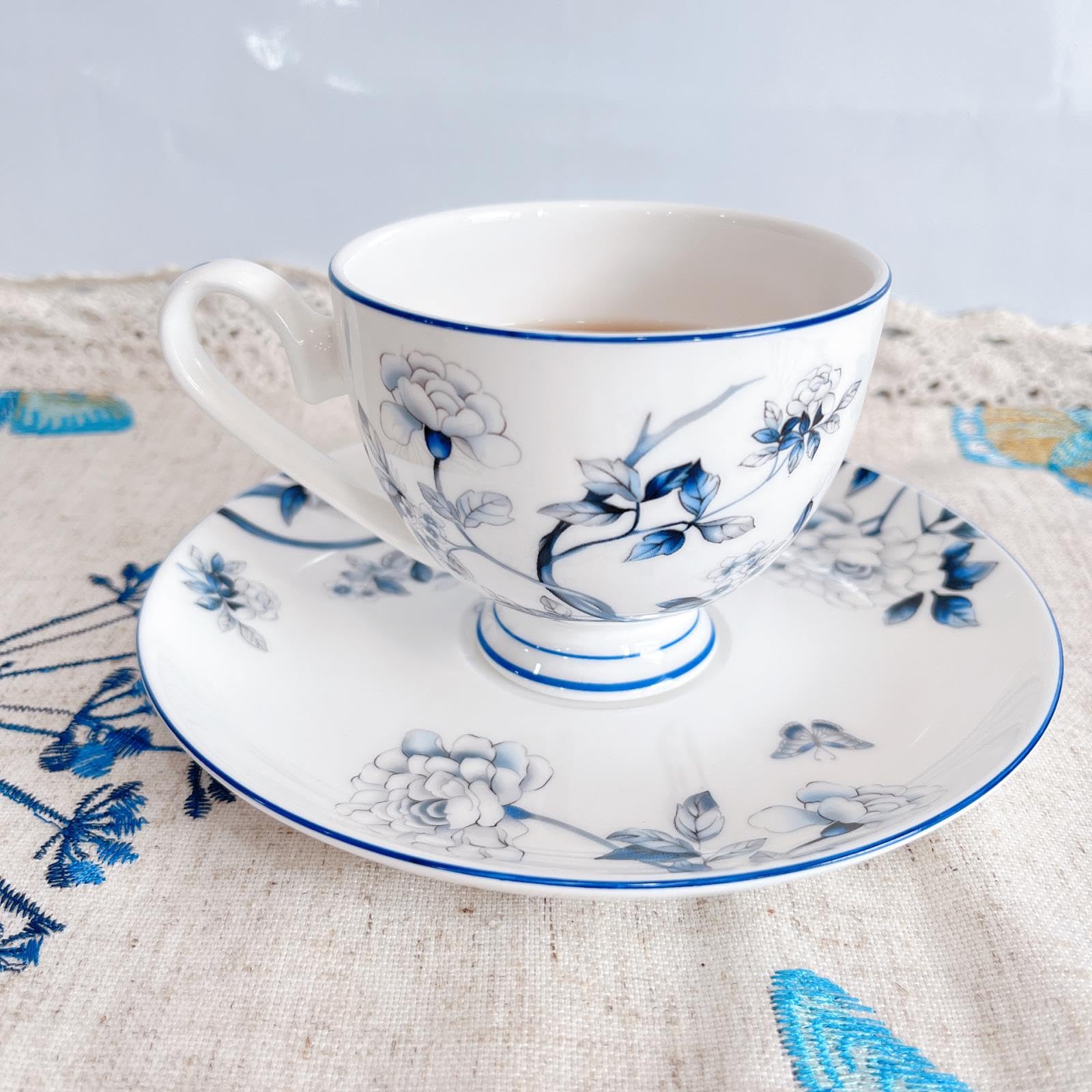 Amazon.com | Bone Porcelain Coffee Pot Tea Cup Set With Blue