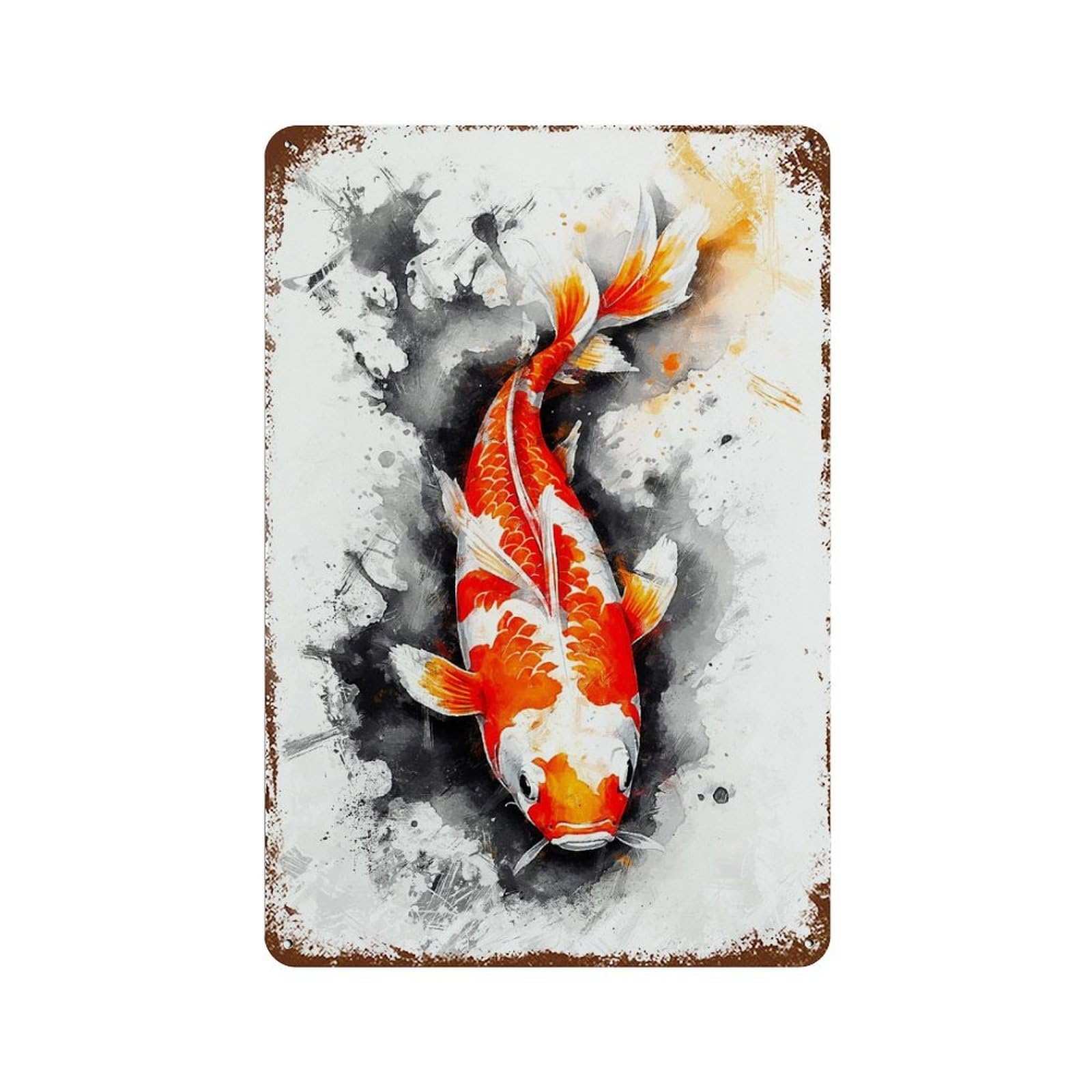 Blazing Koi Decorative Tin Sign 11.8"x7.9", Vintage Wall Decor for Garage, Pub Or Kitchen