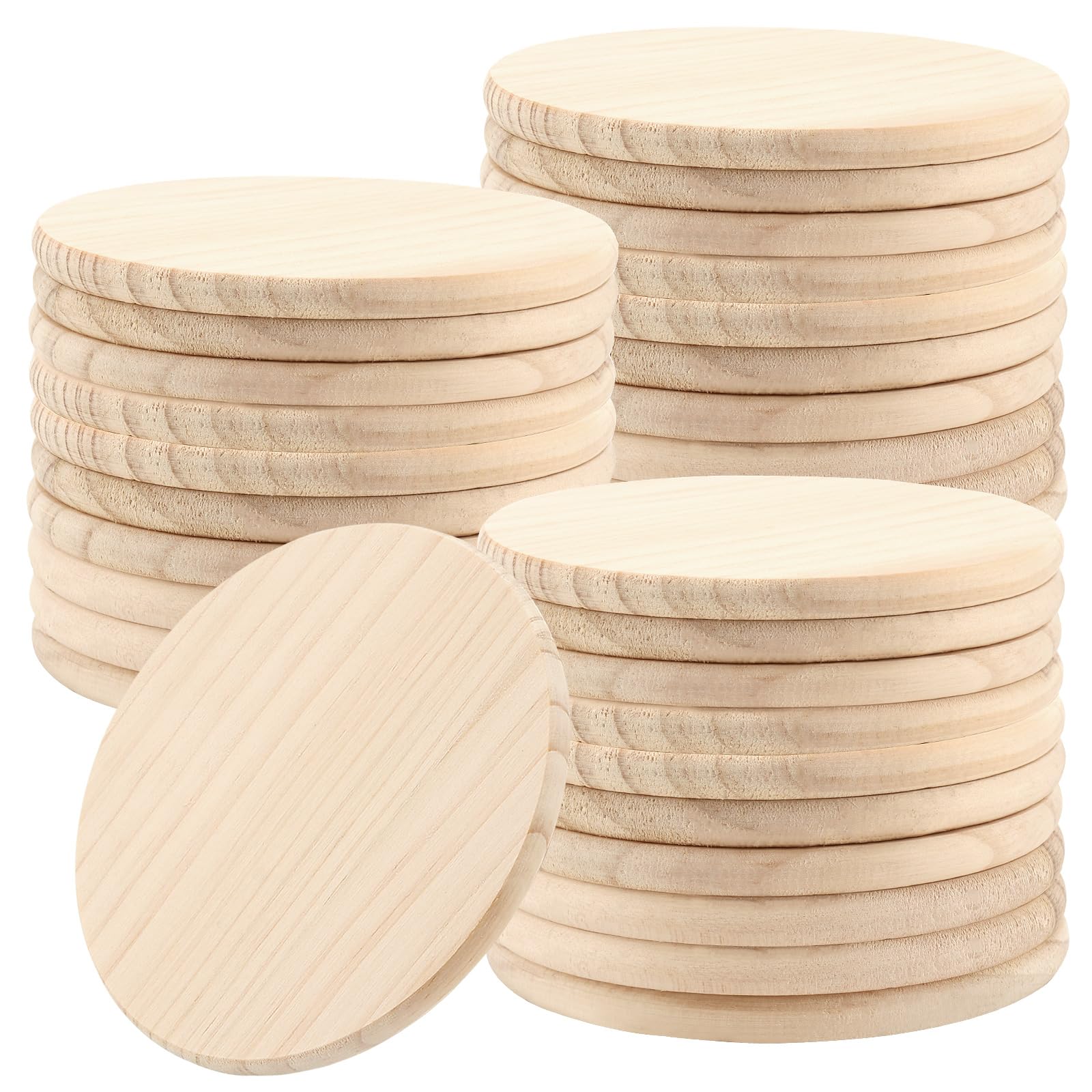 JAPCHET 30 PCS 10cm Blank Wooden Coasters, 4 Inch Round, Unfinished for DIY, Craft