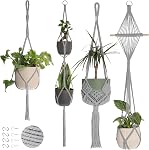 Nook Theory 4 Pack Macrame Plant Hanger - Hanging Planters for Indoor Plants, Boho Plant Holder with 8 Ceiling Hooks (Cream)