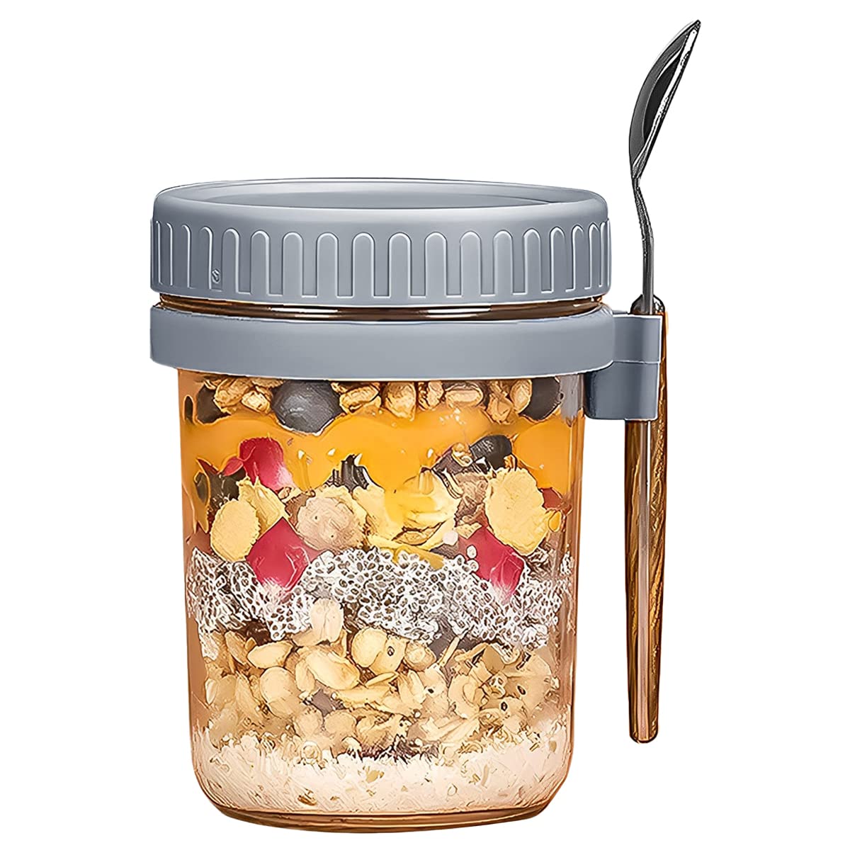 Caffney Overnight Oats Container 10oz Airtight Oatmeal Container with Lid and Spoon Portable Overnight Oatmeal Cup with Measurement Marks Wide Mouth Mason Jars Breakfast Cup Container for Salads Cerea