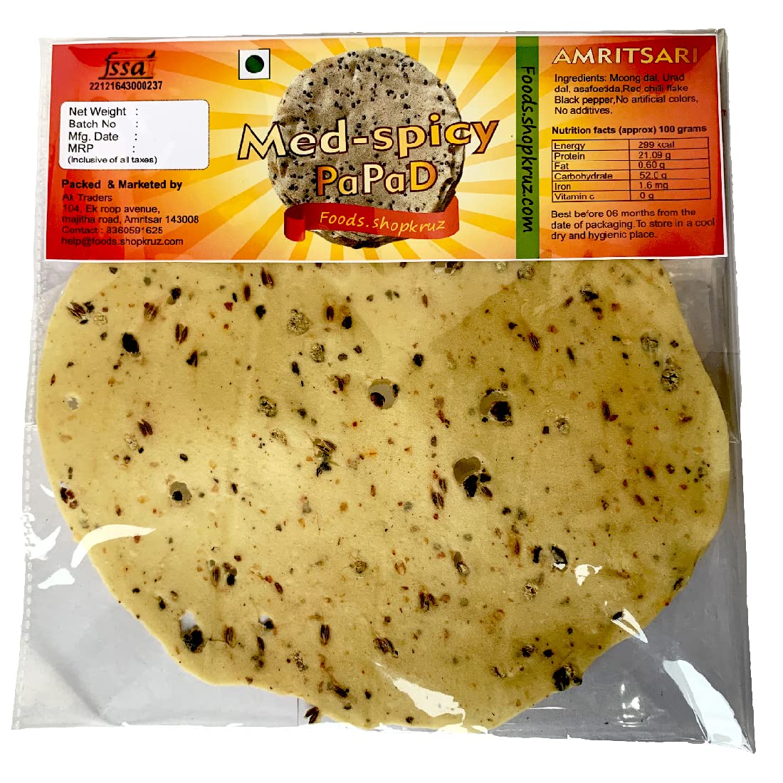Foods.shopkruz Amritsari Medium spicy papad 1800 grams Black pepper Papad (B09MLVZ689) Amazon Price History, Amazon Price Tracker