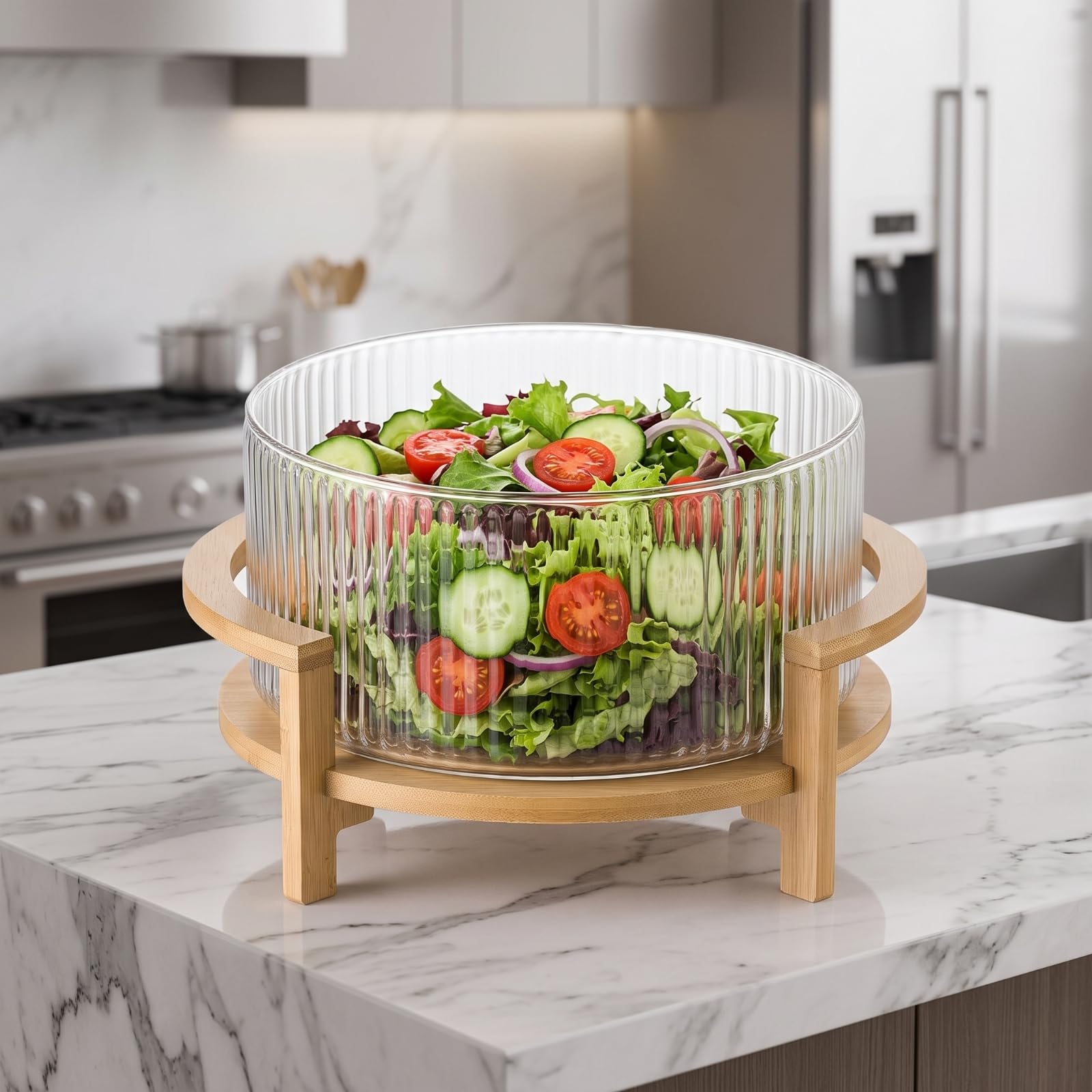 Yajuyi Cuenco con Pedestal Decorativo | Vidrio con Tapa, Moderno, Ensaladera, para Comedor, anfitrionas, M, Martillado Con Tapa