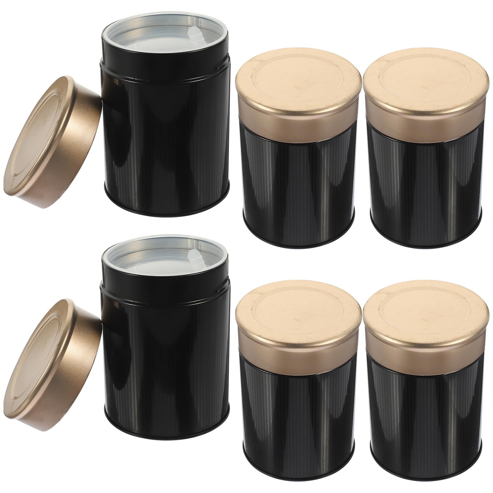 Ciieeo 6 Latas de Té de Hojalata Negras, Envases de Almacenamiento Herméticos para Té Suelto y Bolsitas, Organizadores Portátiles para Cocina y Hogar, Set de 6 Piezas