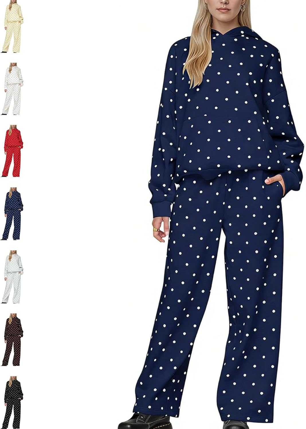 Polka Dot Hoodie and Sweatpants Set for Women Polka Dot Lounge 2 Piece Outfits Oversized Cute Sweatsuits