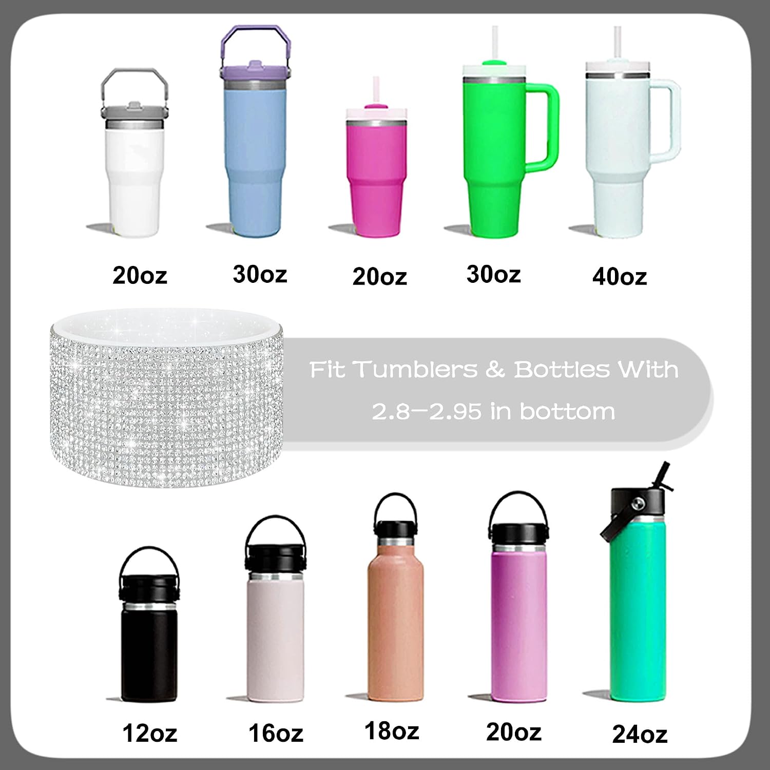 Grey Bling Cup Accessories Set for Stanley 20/30/40oz, Rhinestone Boot image 5