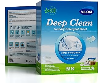 VILOSI Eco Friendly Laundry Detergent Sheets, 60 Sheets Biodegradable Hypoallergenic Laundry Sheets, No Liquid Clothes Washing Strips Plastic Free for Home Dorm Travel Camping & Hand Washing Clean
