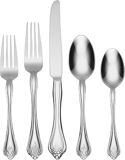 Oneida Boutonniere 45-Piece Flatware Set for 8, 18/0 Stainless Steel Silverware with Serving Pieces, Dishwasher Safe