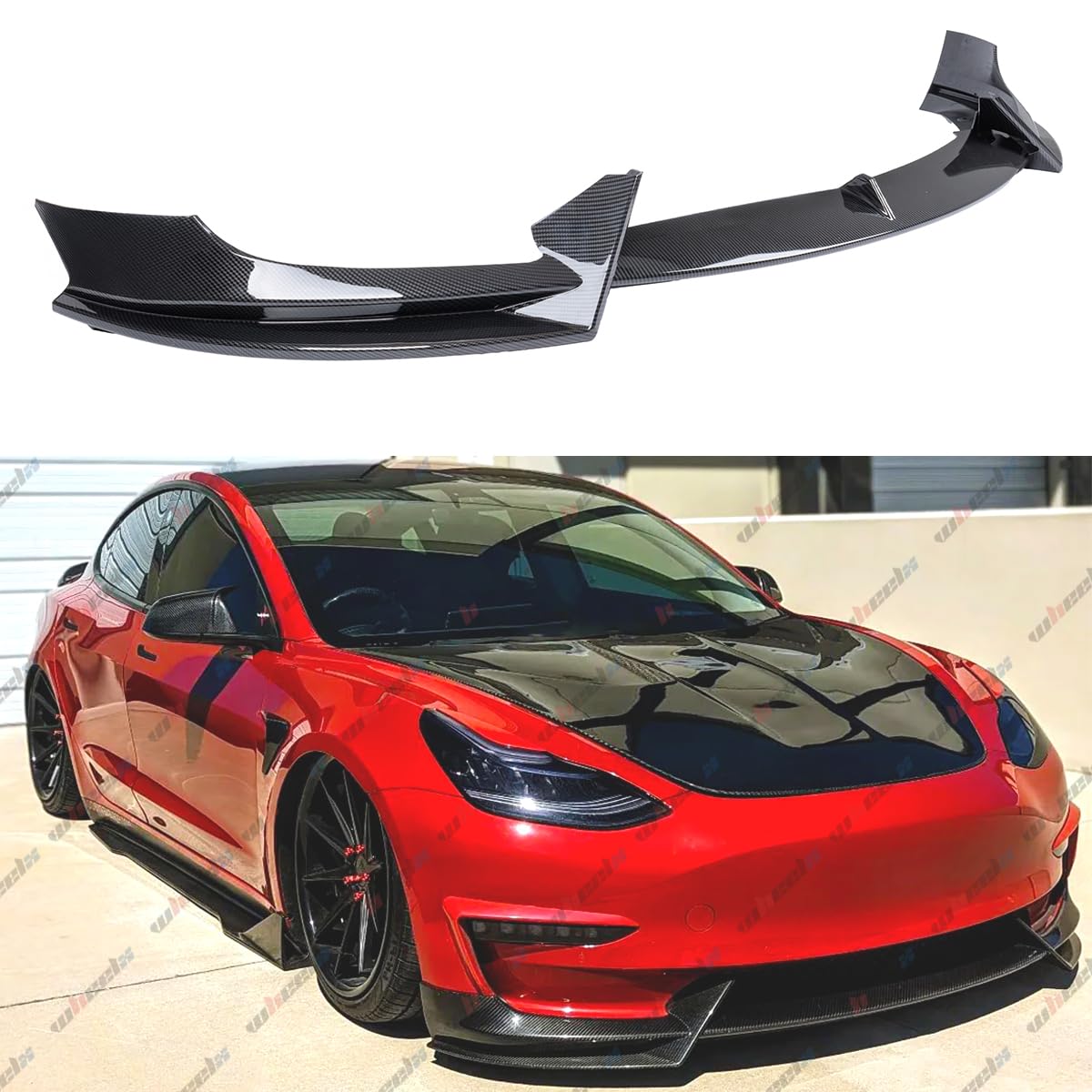 3-Piece Painted Black Front Bumper Lip Kit For Tesla Model 3 (2017-2023) - Sport Style, Easy Install 6 thumbnail image