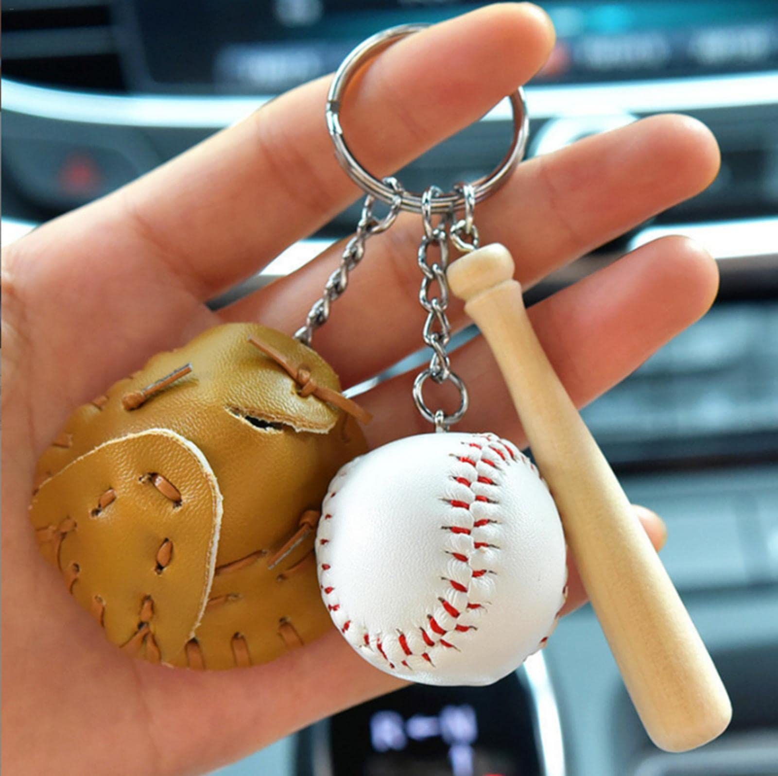 Honkbal Sleutelhanger, Mini PU Leren Honkbal Handschoenen met Houten Knuppels Sleutelhanger voor Sportliefhebbers Spelers en Fans Cadeau voor een Feestje