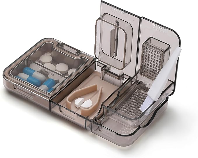 RICHCEE 3 in 1 Pill Cutter Pill Splitter with Cutter &Storage &Grind, Sharp