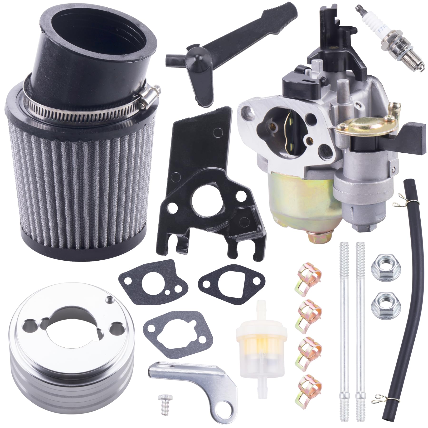 High Performance Upgraded Carburetor Air Filter adapter Intake Spark Plug Kit fit for Predator 212cc 6.5 Hp Honda Gx160 Gx200 196cc Coleman CT200U Trail CT100U Mini Bike Go Kart Racing (Silver)