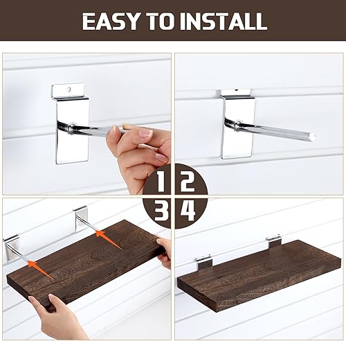 Miniatura 5 de Landical Paquete de 4 estantes de madera de pared de listones de 16.1 pulgadas de profundidad x 6.7 pulgadas de ancho x 1.1 pulgadas de alto,