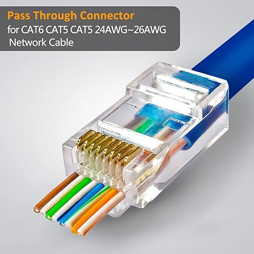 Miniatura 4 de Herramienta de crimpado RJ45 Ethernet para conectores Cat6 Cat5 Cat5e Cat6a RJ45 con 50 conectores RJ45 Cat6, mini pelacables y hoja reemplazable