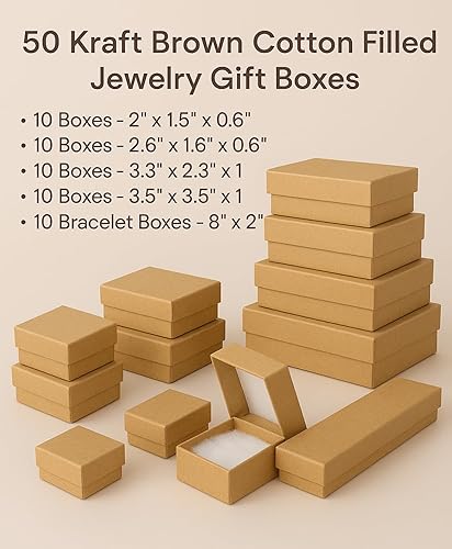 Miniatura 2 de Belandaria Designs - Paquete de 50 cajas de joyería rellenas de algodón de color kraft
