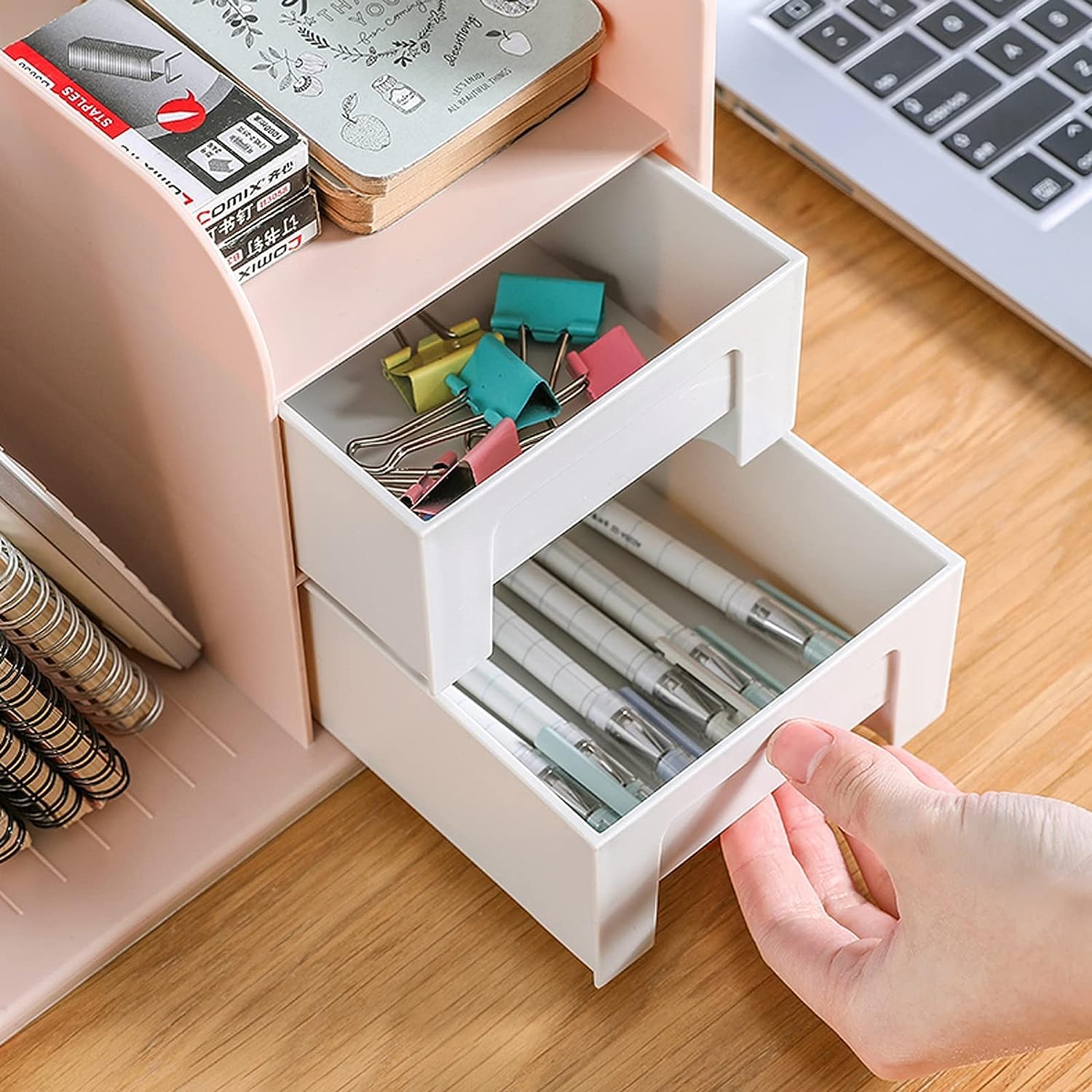Scaffale per libri, organizer da ufficio, struttura sinistra e destra, design ordinato, grande capacità, accesso rapido agli oggetti, organizer da scrivania per riporre i tuoi documenti