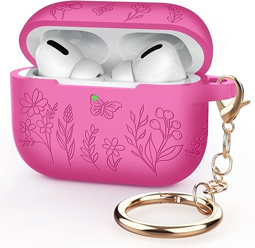 Funda con grabado de flores compatible con AirPods Pro (202320222019, 21era), funda protectora de silicona para AirPods Pro de 2 generación con