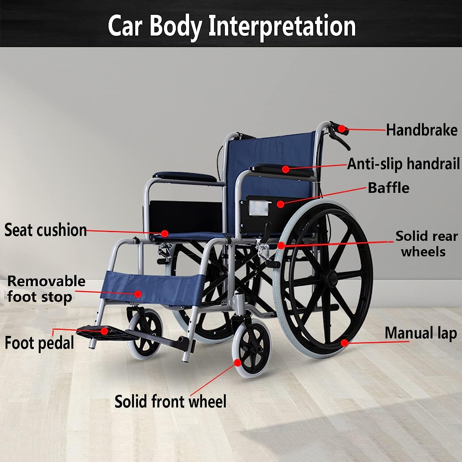 Silla de Ruedas Manual Ligera Silla de Ruedas de Transporte Plegable con Freno de Mano Silla de Ruedas Autopropuldeo Al Carbono