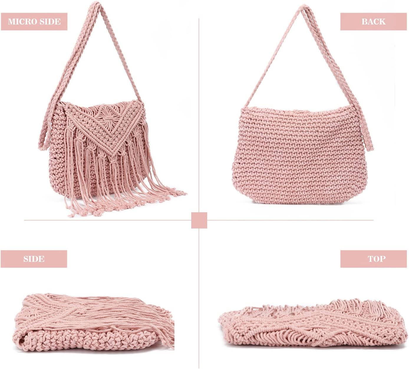 Emprier Retro Crochet Crossbody Shoulder Bag for Women Woven Fringe hobo bags Summer Beach Handmade Purse