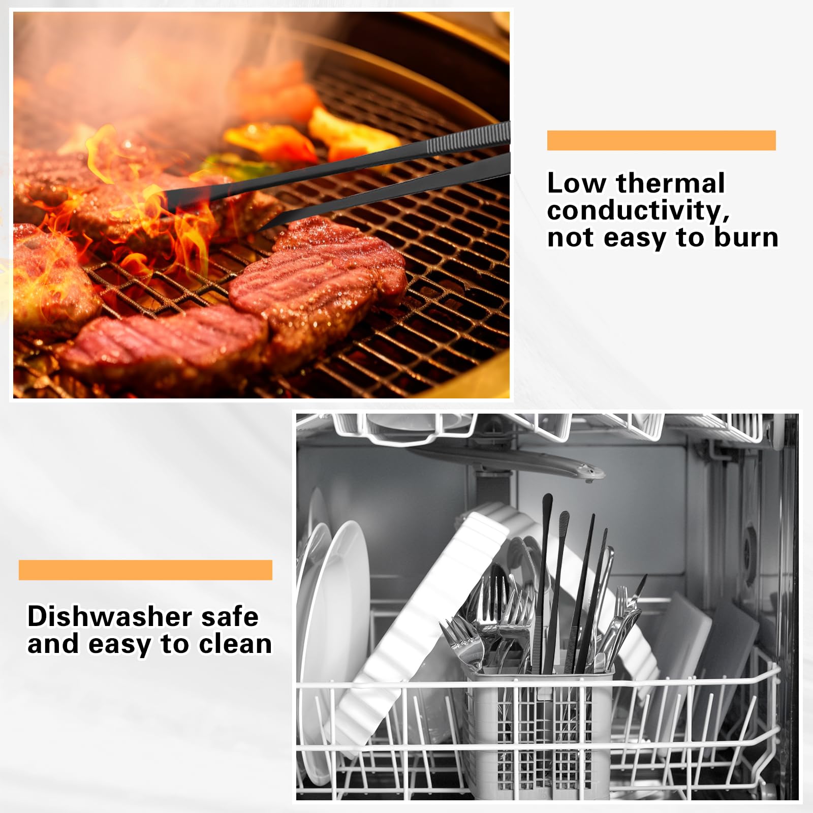 Pinces De Cuisine En Acier Inoxydable - Lot De 2 - 30 Cm De Long - Pour Barbecue, Rôtisserie, Cuisson - Mâchoires Incurvées Et Droites - Poignée Antidérapante - 8
