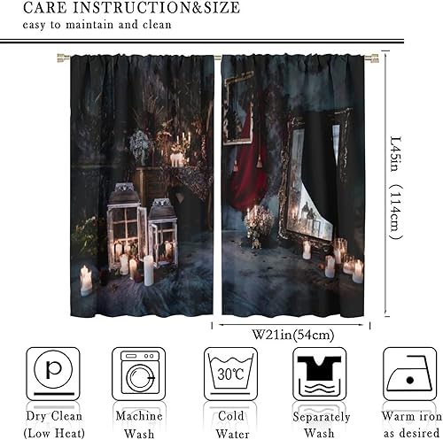 Miniatura 2 de Cortinas góticas de decoración oscura, lujoso patrón victoriano real para niños y niñas, decoración de sala de estar, juego de 2 piezas, 42 pulgadas