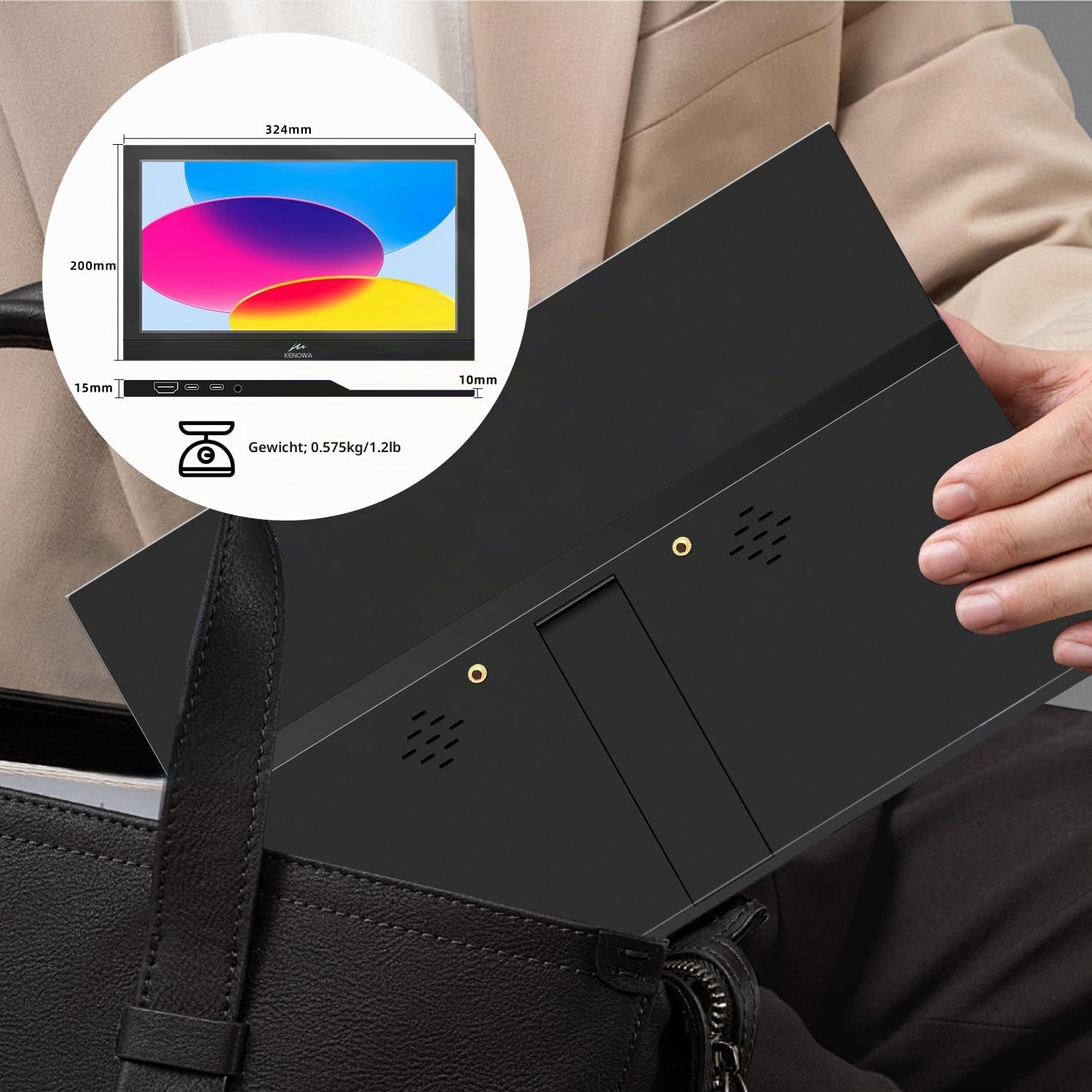 Kenowa 13.3 Zoll USB-C Tragbarer Monitor mit Dual Type-C/HDMI IPS-Bildschirm FHD 1920x1080 LCD Externe Monitor für Windows 7 8 10 OS PS3 PS4 Xbox Mac Raspberry Pi B Computer Laptop