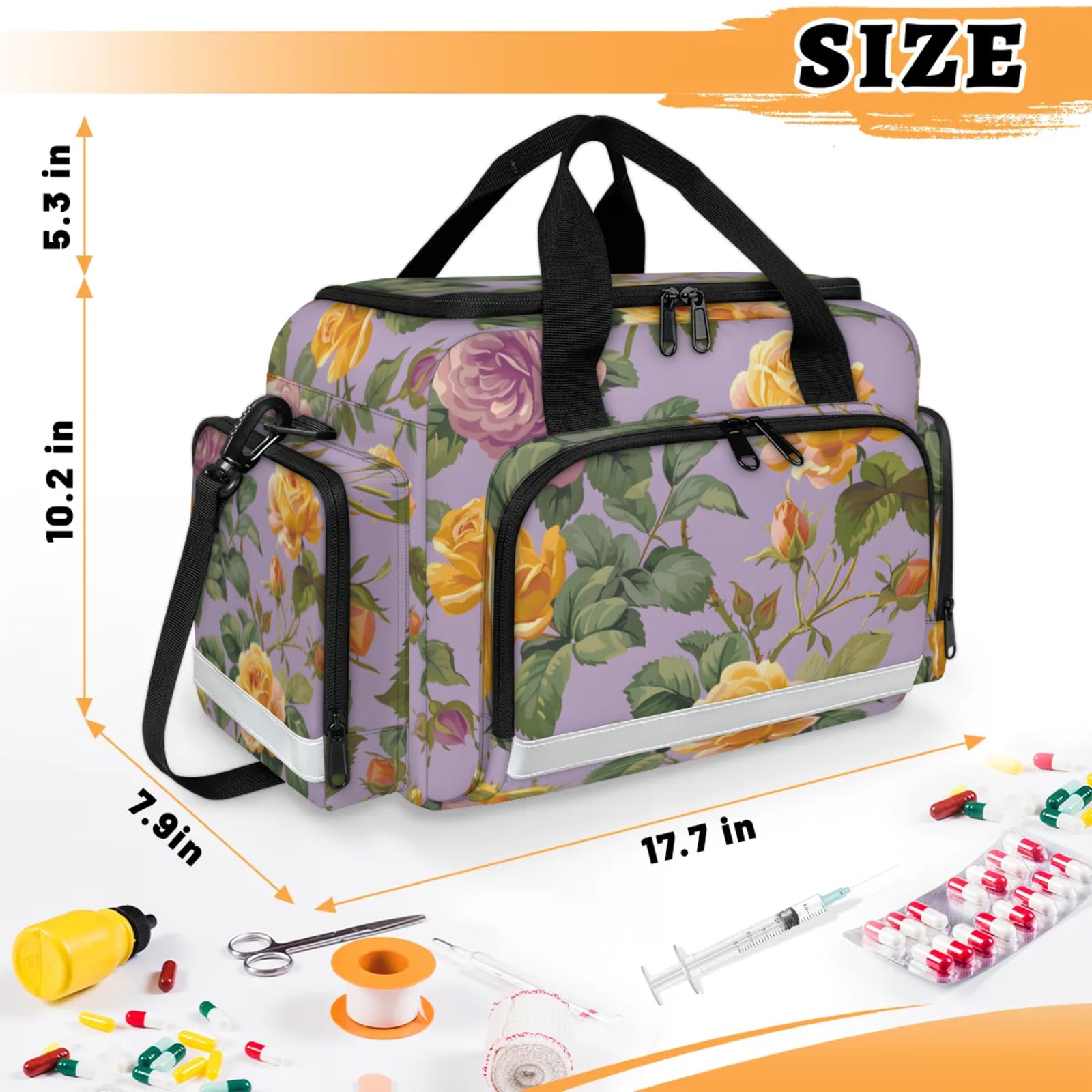 GzLeyigou First Aid Bags Empty, Retro Floral Emergency Bag First Aid Kit Multiple Compartment Kit Carrier On Call Trauma Bag For Paramedics Emergency Medical Supplies Kit